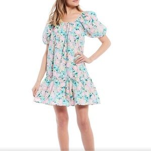 GB Square Neck Ruffle Hem Floral Poplin Dress NWOT